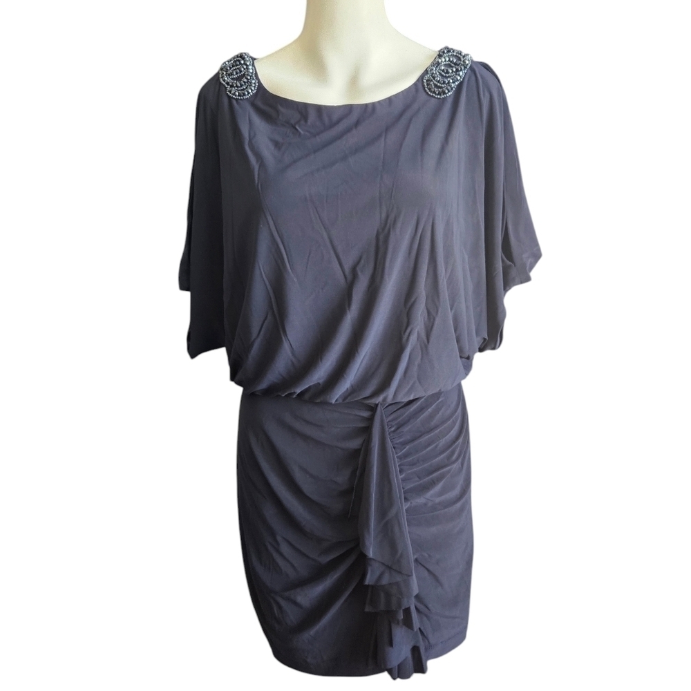 XSCAPE By Joanna Chen Navy Blouson Cocktail Dress Sz 10 Date Night Wedding Guest